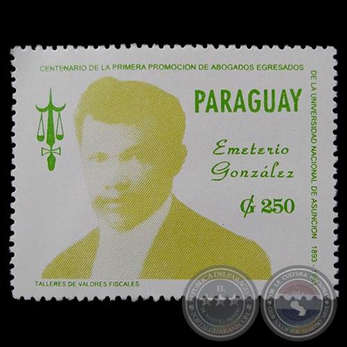 CENTENARIO DE LA PRIMERA PROMOCIN DE ABOGADOS EGRESADOS DE LA UNIVERSIDAD NACIONAL DE ASUNCIN / 1893-1993 - SELLO POSTAL PARAGUAYO AO 1994