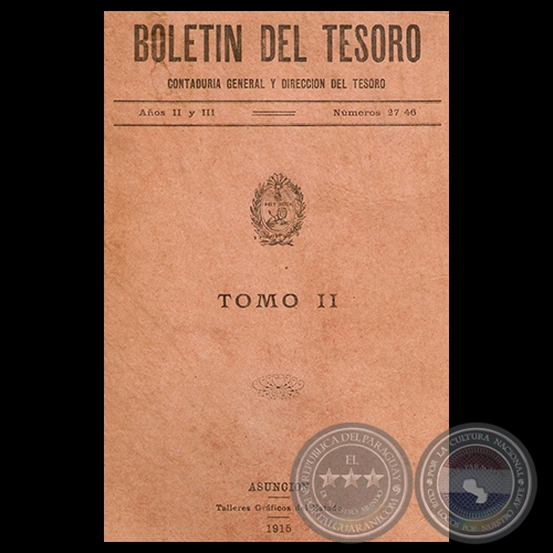 BOLETN DEL TESORO 1915 - Presidencia de EDUARDO SCHAERER