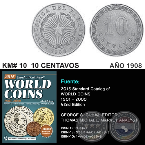 KM# 10 10 CENTAVOS - AO 1908 - MONEDAS DE PARAGUAY