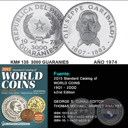 KM# 135 3000 GUARANIES - AO 1974 - MONEDAS DE PARAGUAY