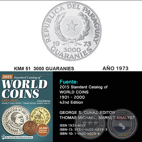 KM# 51 3000 GUARANIES - AO 1973 - MONEDAS DE PARAGUAY