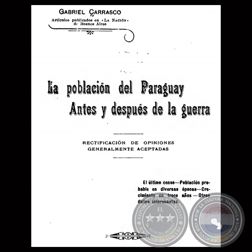LA POBLACIN DEL PARAGUAY, 1905 - Por GABRIEL CARRASCO