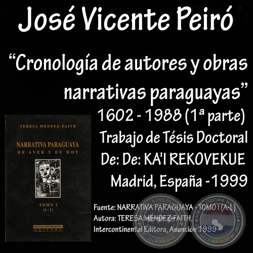 CRONOLOGA DE AUTORES Y OBRAS NARRATIVAS PARAGUAYAS. 1602-1988 (1 Parte)