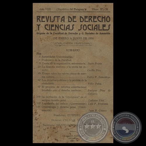 REVISTA DE DERECHO Y CIENCIAS SOCIALES - AO VIII - NMEROS 27 y 28 - Director: CELSO R. VELZQUEZ 