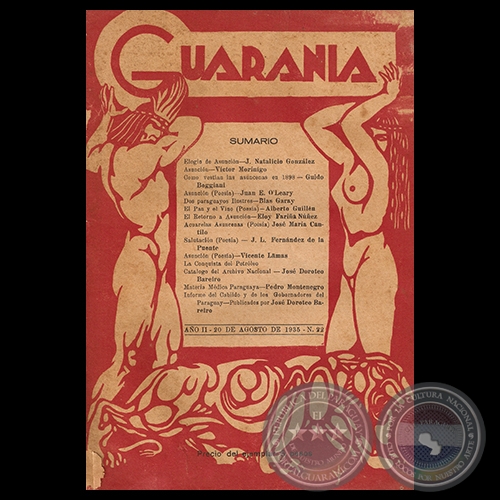REVISTA GUARANIA - AO 2  N 22  AGOSTO 20 DE 1935 - Director: JUAN NATALICIO GONZLEZ 