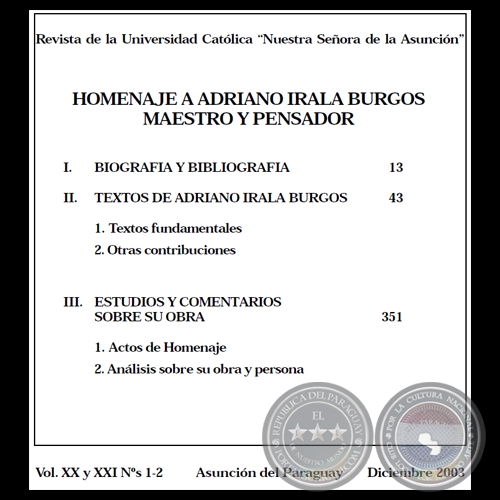 ADRIANO IRALA BURGOS, UN INTELECTUAL DE SU TIEMPO - Por ROBERTO L. CSPEDES - Diciembre 2003