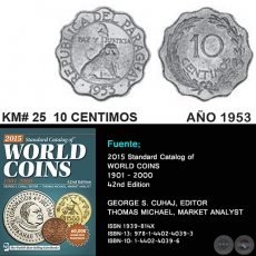 KM# 25 10 CENTIMOS - AO 1953 - MONEDAS DE PARAGUAY