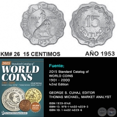 KM# 26 15 CENTIMOS - AO 1953 - MONEDAS DE PARAGUAY