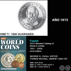 KM# 71 1500 GUARANIES - AO 1973 - MONEDAS DE PARAGUAY