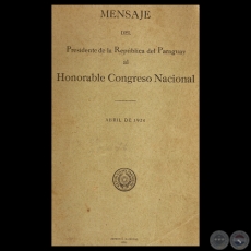 MENSAJE 1926 - PRESIDENTE DE LA REPBLICA ELIGIO AYALA