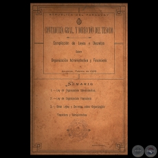 LEYES Y DECRETOS SOBRE ORGANIZACIN ADMINISTRATIVA Y FINANCIERA, 1929 - PRESIDENCIA DE JUSTO PATRICIO GUGGIARI 