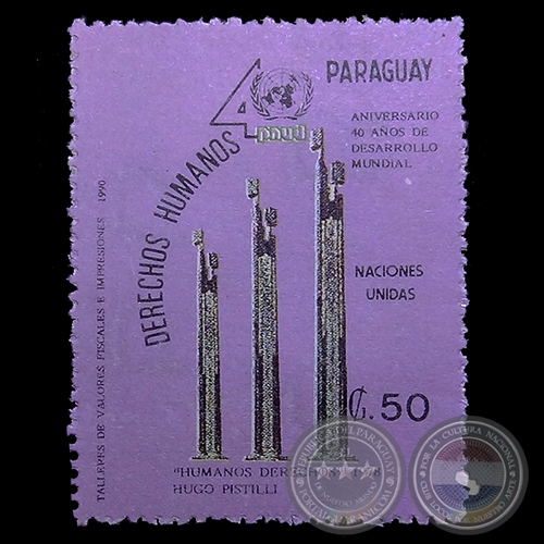 40 ANIVERSARIO DEL PNUD - SELLO POSTAL PARAGUAYO AO 1990