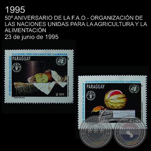 Pinturas al leo del artista HERNN MIRANDA - 50 ANIVERSARIO DE LA F.A.O - SELLO POSTAL PARAGUAYO AO 1995