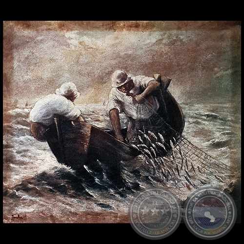 PESCADORES - Óleo de WOLF BANDUREK - Década de 1940
