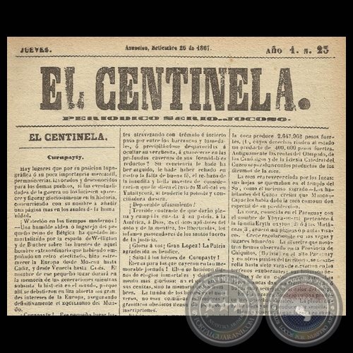 EL CENTINELA N 23 PERIDICO SERIO..JOCOSO, ASUNCIN, SETIEMBRE 26 de 1867