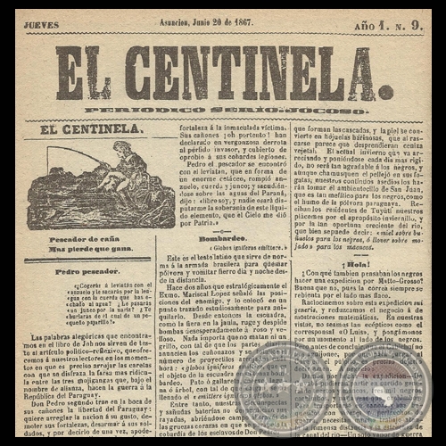 EL CENTINELA N 9 PERIDICO SERIO..JOCOSO, ASUNCIN, JUNIO 20 de 1867