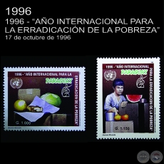 Pinturas al óleo del artista HERNÁN MIRANDA - 1996 “AÑO INTERNACIONAL PARA LA ERRADICACIÓN DE LA POBREZA” - SELLO POSTAL PARAGUAYO AÑO 1996