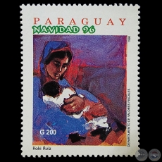 Pintura al leo del artista KOKI RUZ - NAVIDAD 1996 - SELLO POSTAL PARAGUAYO AO 1996