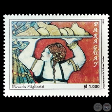 TÉCNICA MIXTA de RICARDO MIGLIORISI - PINTURAS CONTEMPORÁNEAS - SELLO POSTAL PARAGUAYO AÑO 1998