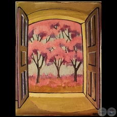 PUERTAS ABIERTAS CON PAISAJE DE LAPACHOS ROSAS, 1983 - leo de MICHAEL BURT