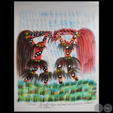 DIBUJO INDGENA 45 - Obra de OGWA FLORES - Coleccin GRUPO LIEBIG