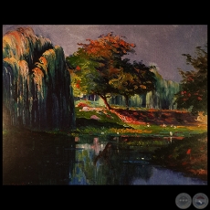 PAISAJE CON SAUCE Y LAGUNA - leo de JUAN ANSELMO SAMUDIO - Ao 1928