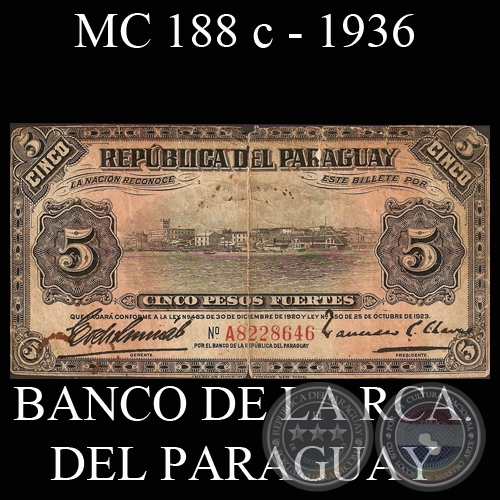 CINCO PESOS FUERTES - 1936 - FIRMA: EVELIO GONZLEZ - FRANCISCO CHVEZ