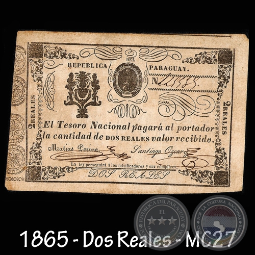 1865 - DOS REALES - FIRMAS: MATAS PERINA  SANTIAGO OZCARIZ