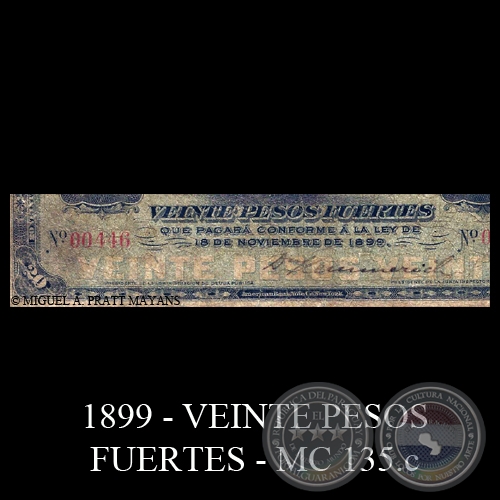 VEINTE PESOS FUERTES - MC135.c - FIRMA: .......... - KEMMERICK 