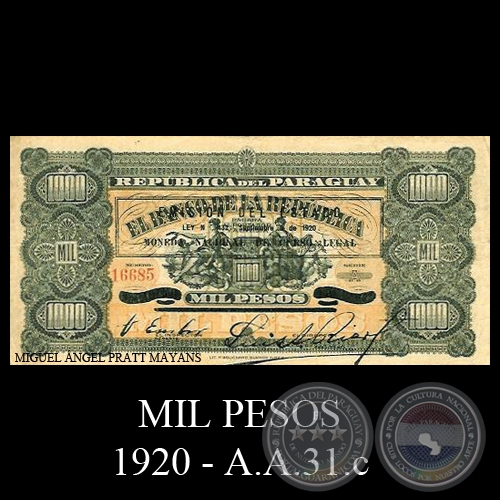 MIL PESOS - Resellado A.A.31.c - Firmas: VICTORIANO ESCOBAR - LUIS A. RIART 