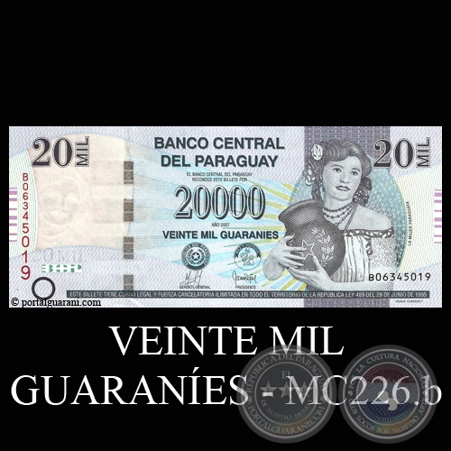 VEINTE MIL GUARANES - MC226.b - FIRMAS: JORGE VILLABA - GERMN ROJAS IRIGOYEN