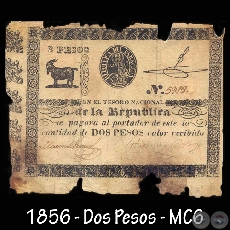 1856 - DOS PESOS - MC006 - FIRMAS: MANUEL FERRIOL  SATURNINO BEDOYA