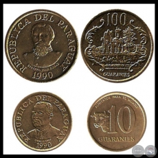 SERIE 1990 - 10 y 100 GUARANES - METAL: COBRE, ZINC, NIQUEL / BRONZE