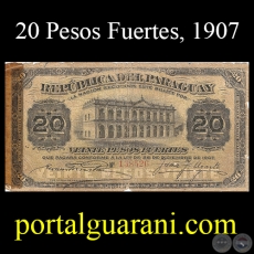 VEINTE PESOS FUERTES - FIRMAS: EVARISTO ACOSTA  JUAN Y. UGARTE