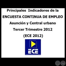 PRINCIPALES INDICADORES DE LA ENCUESTA CONTINUA DE EMPLEO - ASUNCIN Y CENTRAL URBANO - Tercer Trimestre 2012 (ECE 2012)  