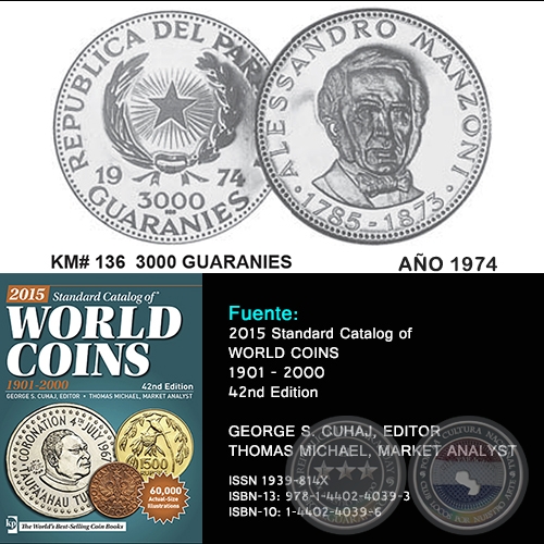 KM# 136 3000 GUARANIES - AO 1974 - MONEDAS DE PARAGUAY