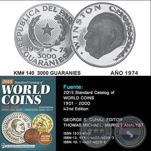 KM# 140 3000 GUARANIES - AO 1974 - MONEDAS DE PARAGUAY