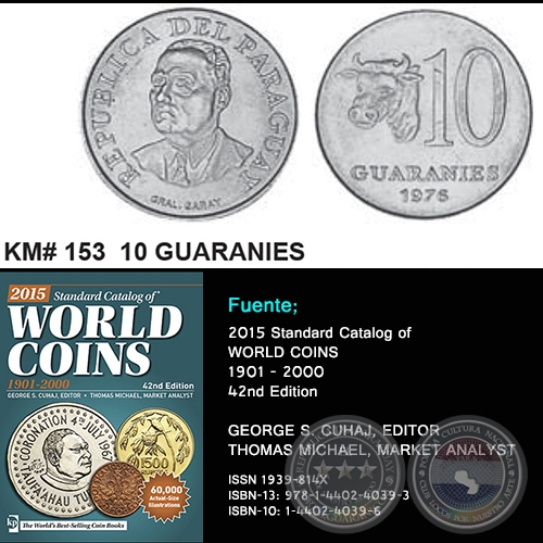 KM# 153 10 GUARANIES - MONEDAS DE PARAGUAY