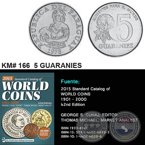 KM# 166 5 GUARANIES - AÑO 1978 - MONEDAS DE PARAGUAY