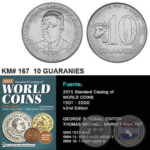 KM# 167 10 GUARANIES - MONEDAS DE PARAGUAY