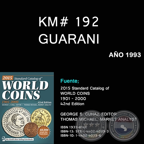 KM# 192 GUARANI - AÑO 1993 - MONEDAS DE PARAGUAY