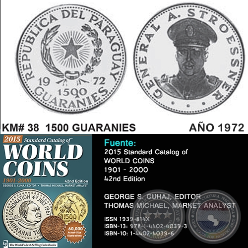 KM# 38 1500 GUARANIES - AO 1972 - MONEDAS DE PARAGUAY