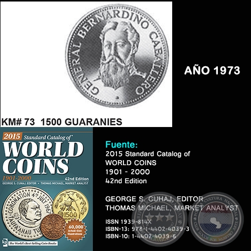 KM# 73 1500 GUARANIES - AO 1973 - MONEDAS DE PARAGUAY