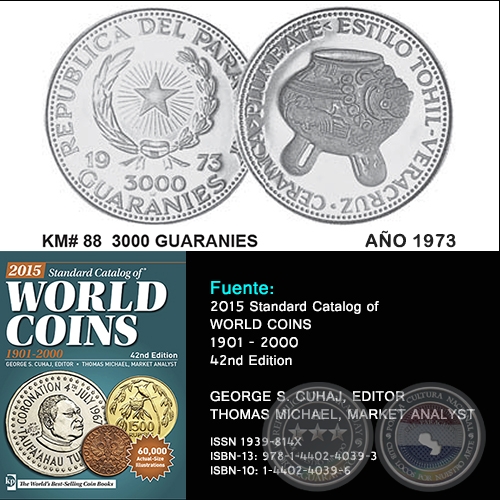 KM# 88 3000 GUARANIES - AO 1973 - MONEDAS DE PARAGUAY