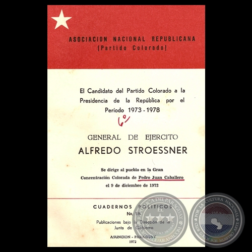 CONCENTRACIN COLORADA DE PEDRO JUAN CABALLERO, 1972 - Discurso de ALFREDO STROESSNER 