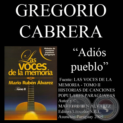 ADIÓS PUEBLO - Letra de la canción: GREGORIO CABRERA
