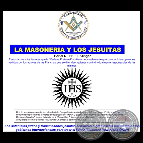 LA MASONERIA Y LOS JESUÍTAS - Por ELI KLINGER