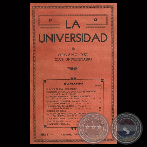 LA UNIVERSIDAD - AO I - N 1, 1939 - ORGANO DEL CLUB UNIVERSITARIO