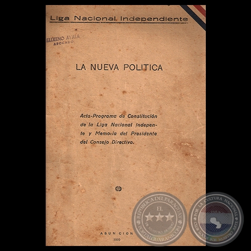 LIGA NACIONAL INDEPENDIENTE - LA NUEVA POLÍTICA, 1930 - JUAN STEFANICH