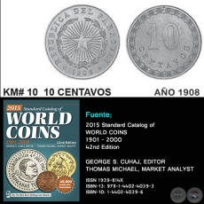 KM# 10 10 CENTAVOS - AO 1908 - MONEDAS DE PARAGUAY